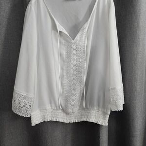 New York & Company White Lace Accent Blouse